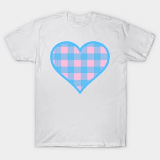 Pink and Blue Buffalo Plaid Heart T-Shirt